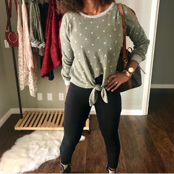 Brushed Knit Essential Crop Cold Shoulder Sweater - Picture 2 of 7